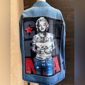 Upcycled Cisono Tattooed Depiction of Marilyn Monroe Denim Shacket Size L